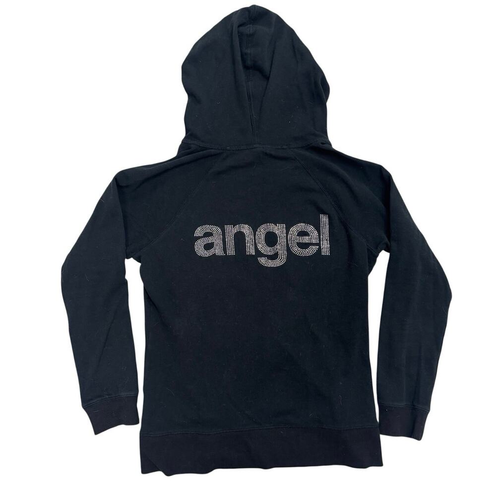 Rare Victoria’s Secret Rhinestone “Angel” Hoodie 🖤 Black Zip‑Up 🤍 Size L